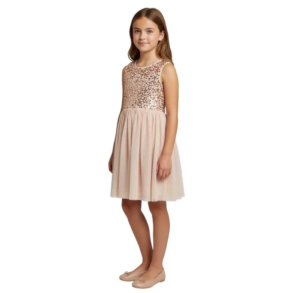 George Girls Size 12 Rose Gold Sequin Tulle Dress Party Special Occasion - Picture 1 of 5